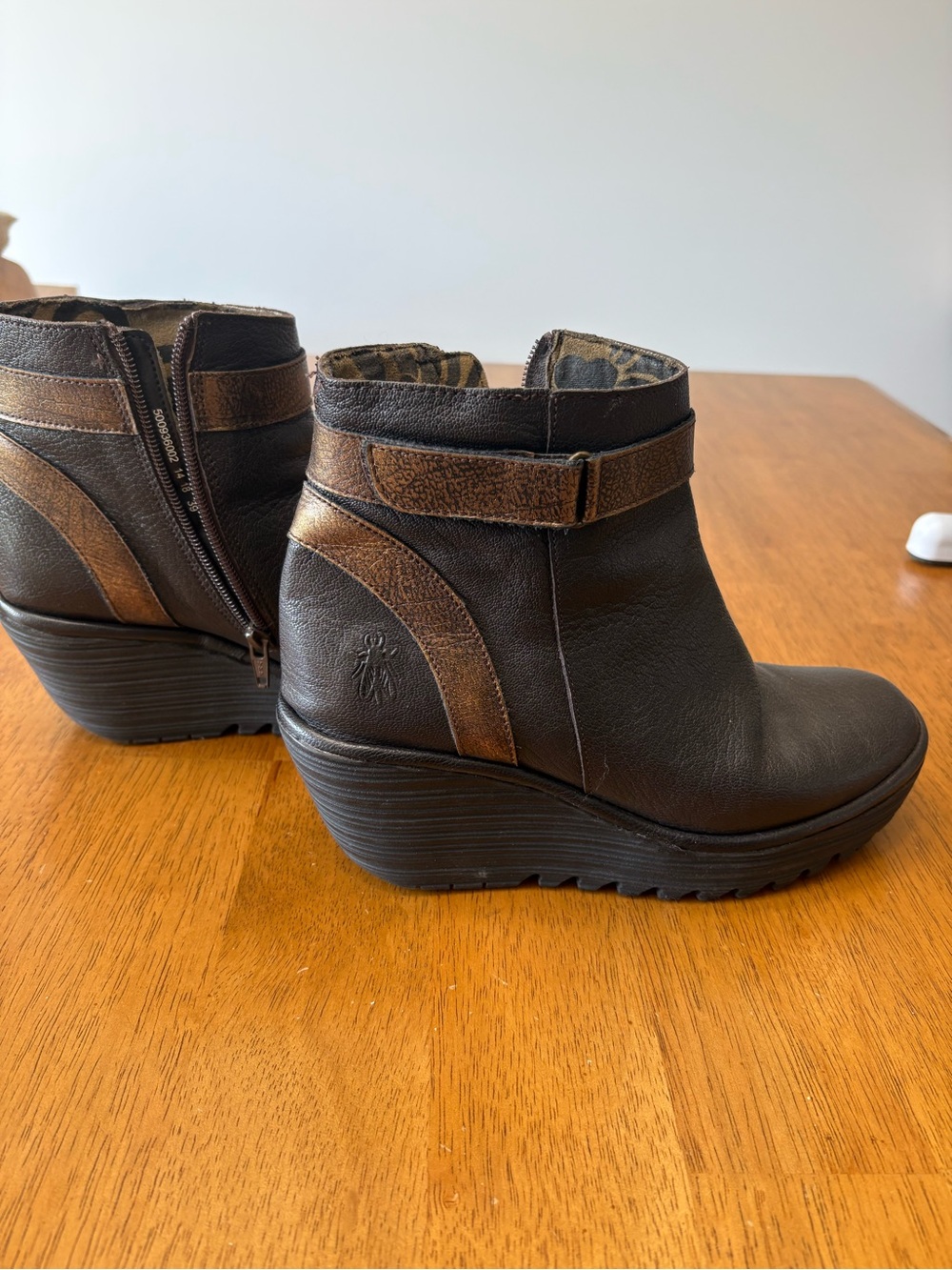Fly London Black & Brown Leather Wedge Ankle Booties - Picture 1 of 6